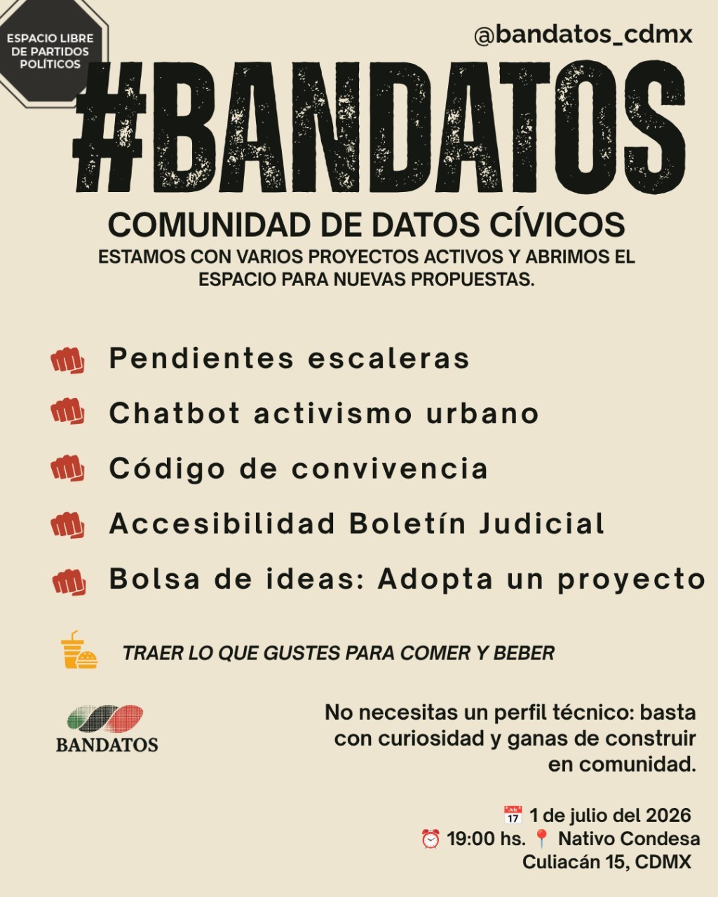 Flyer Convocatoria #Bandatos Julio